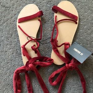 Forever 21 red lace-up velvet sandals